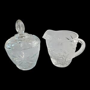 1960s Anchor Hocking Star of David Sugar Bowl & Creamer Clear Pressed Glass Set